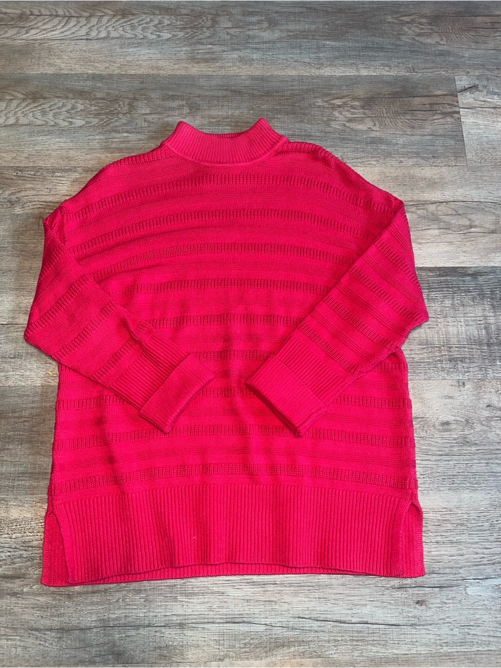 LOFT Red Mock Neck Knit Tunic Length Sweater